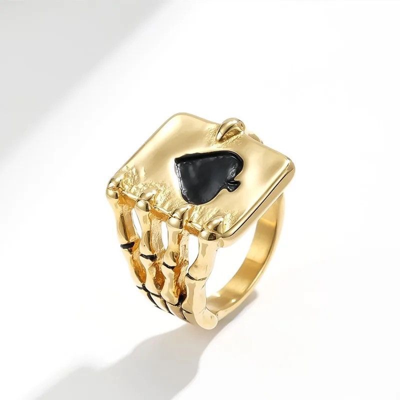 Jewelry × Vintage Vintage Ace of Spades Playing Card Poker Skull Hand Ring Size ONE SIZE - 2 Thumbnail