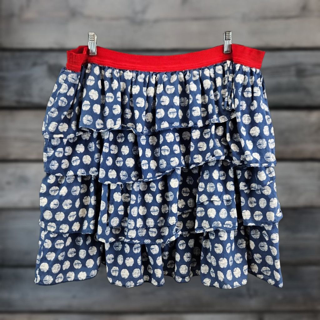 Vintage Lane Bryant Skirt Womens Plus 22/24 Blue White Polka Dot Layered Cotton Pull On A-Line Short Women Size 40" / US 18 - 1 Thumbnail