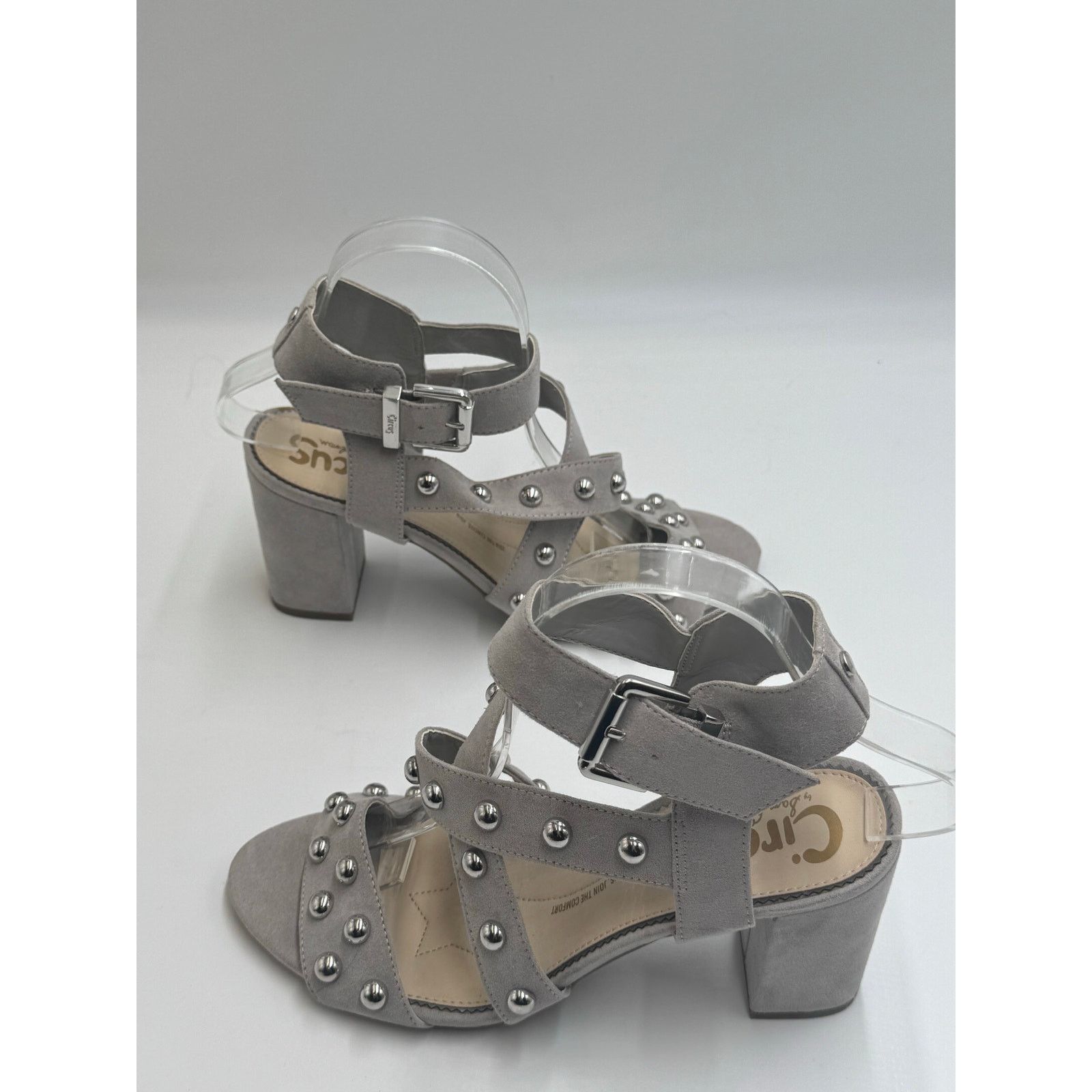 Sam Edelman Circus by Sam Edelman Gray Ankle Strap Studded Heels Size 8 Size US 8 / IT 38 - 6 Thumbnail
