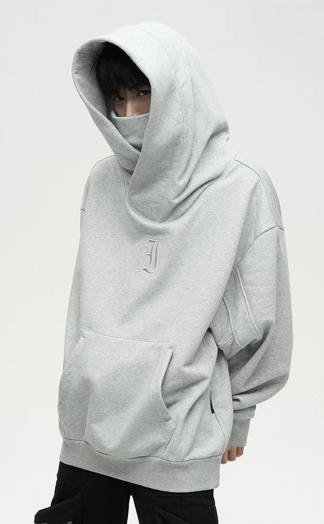 image of Vintage Avant Garde Y2K Heavy Hoodie Sweatshirt in Grey, Men's (Size 2XL)