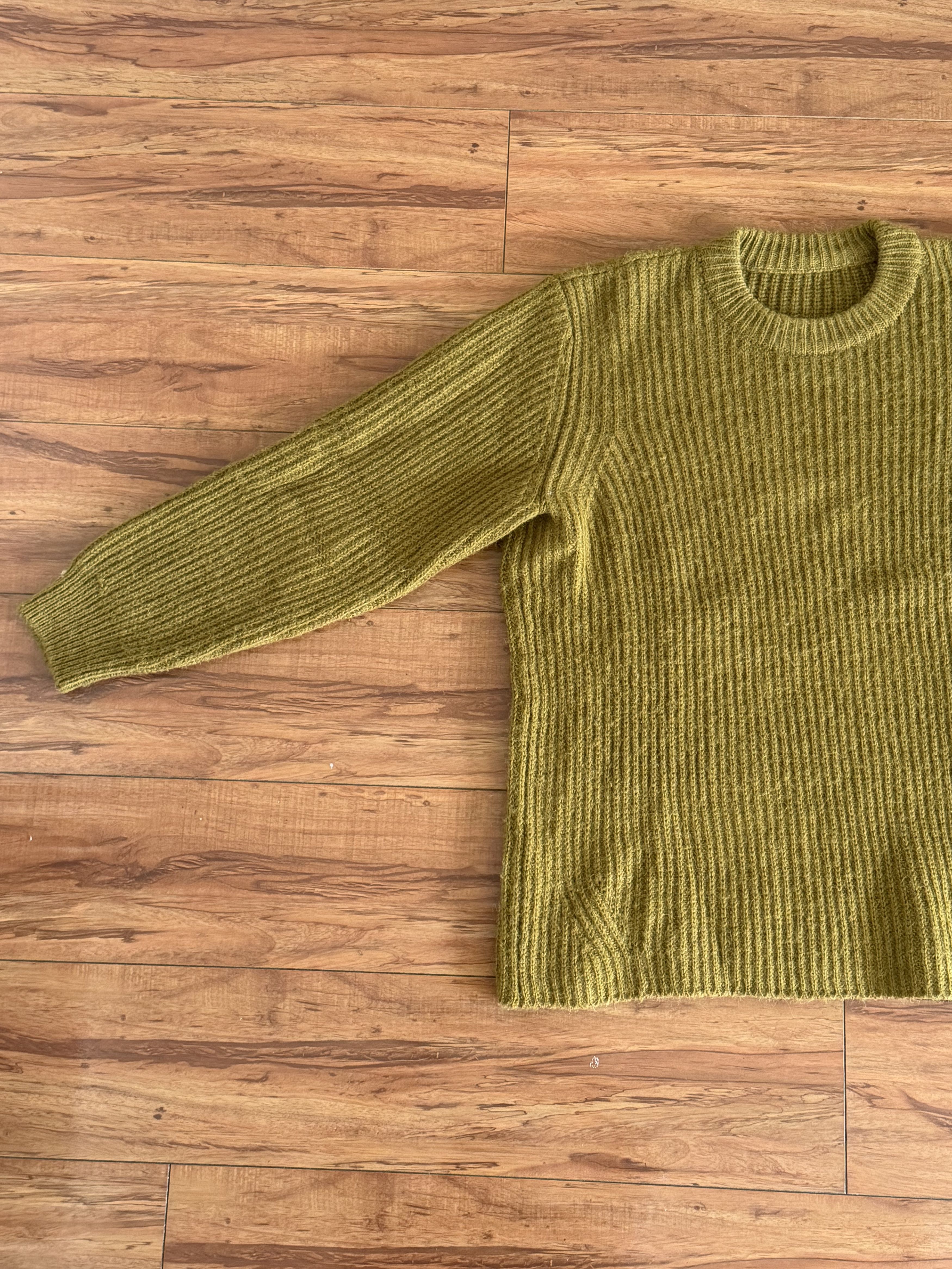 Sefr Olive Cropped Alpaca Leth Sweater - Ribbed Knit Size US L / EU 52-54 / 3 - 2 Thumbnail