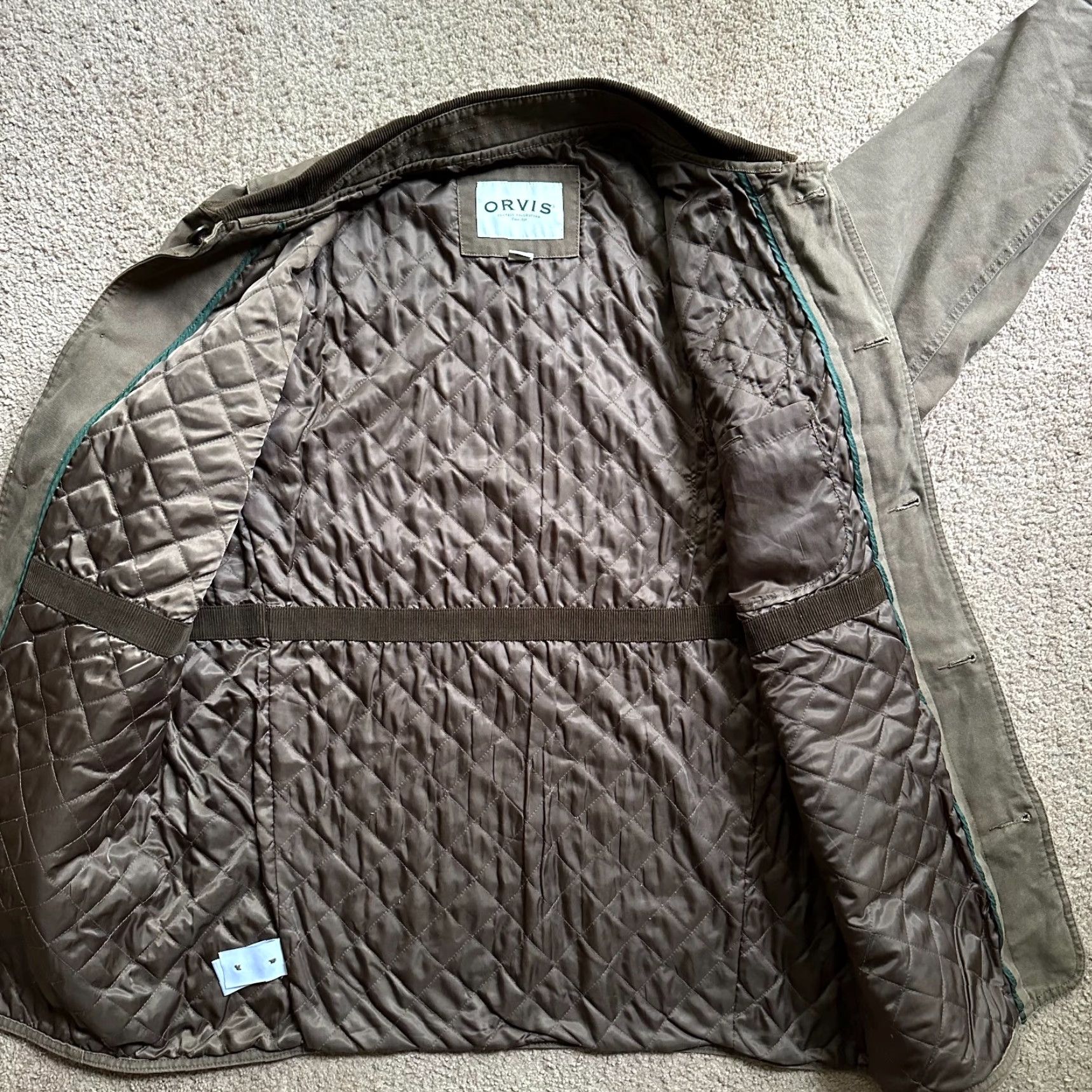 Orvis Jacket Mens L Chore Barn Coat Button Close Corduroy Collar Patch Brown