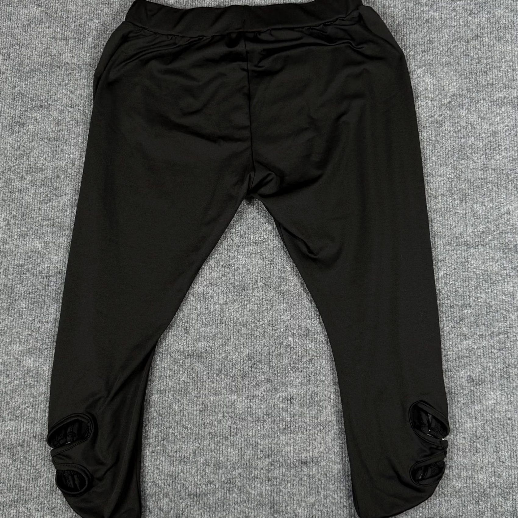 Vintage Womens Capri Pants Large Black Cropped Bow Cutout Hem Polyester Spandex Activewear Size 36" / US 14 / IT 50 - 3 Thumbnail