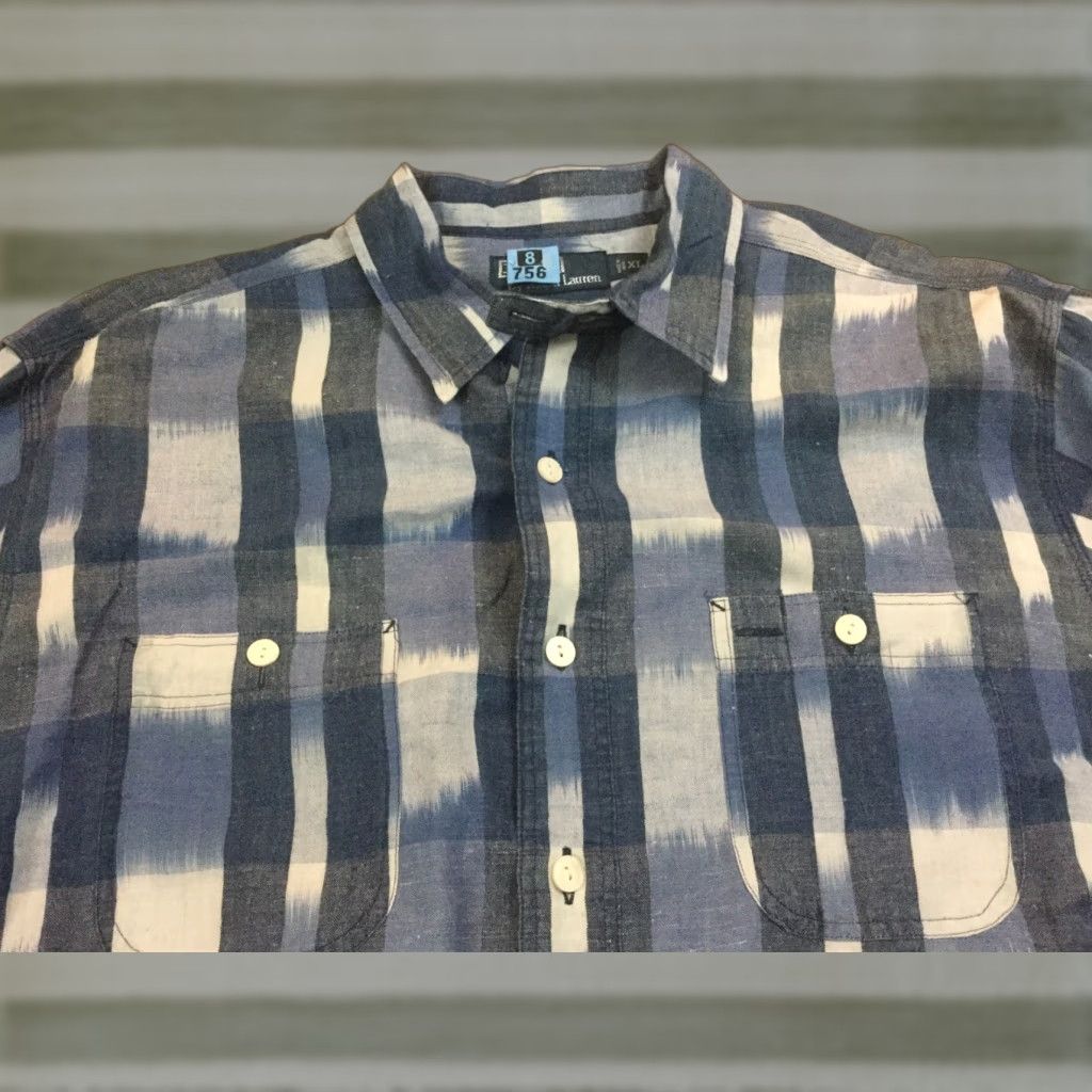 VINTAGE Polo Ralph Lauren Aztec Southwest Button Up Dress Shirt XL Men Blue/White Sleeve Long