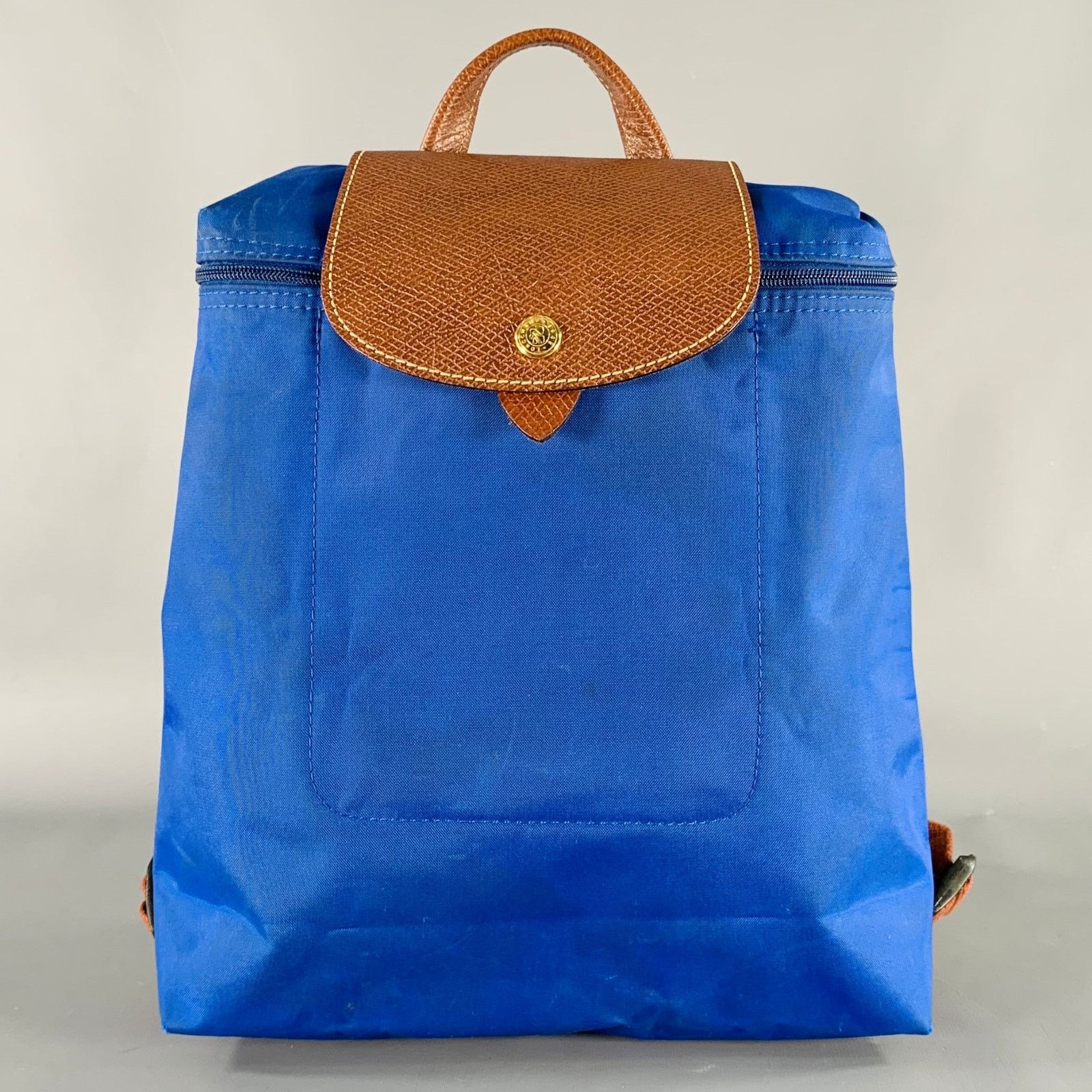 Longchamp Blue Brown Mixed Materials Nylon Leather Backpack Handbag Size ONE SIZE - 1 Thumbnail