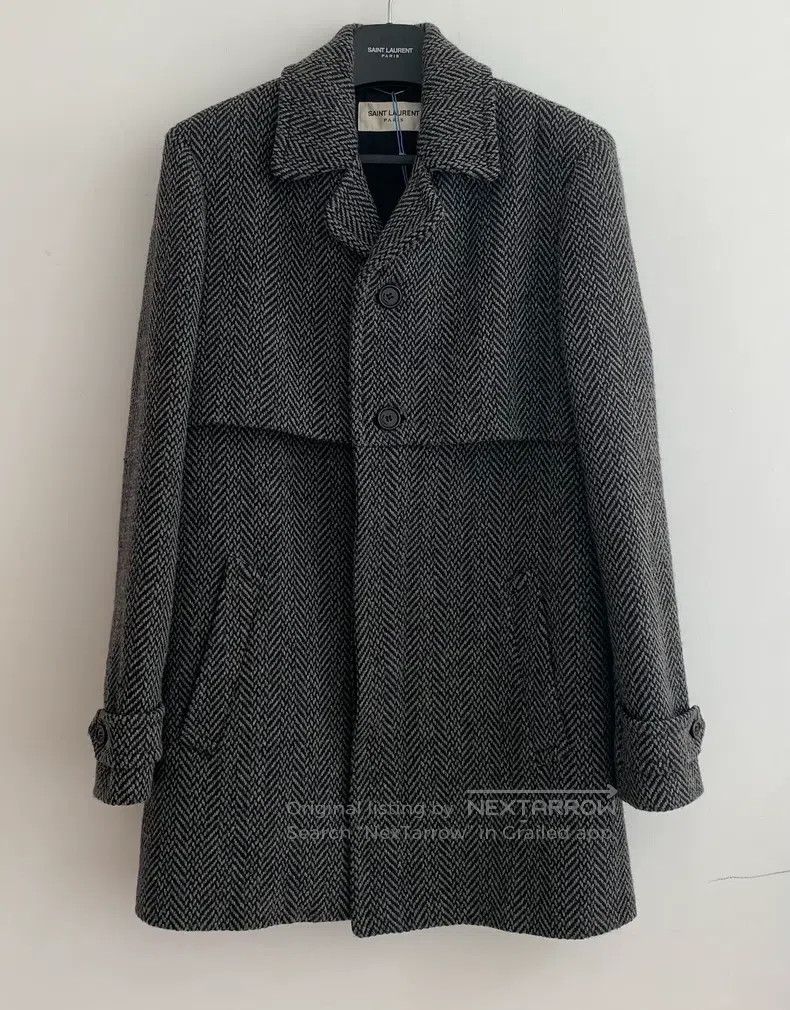 Saint Laurent Paris Saint Laurent Paris Grey double-layer herringbone coat Size US M / EU 48-50 / 2 - 1 Thumbnail