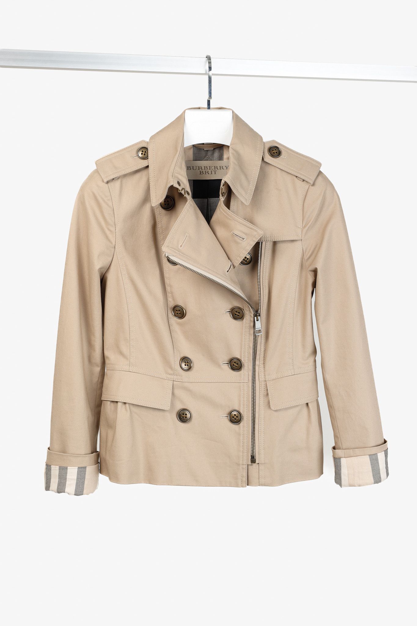 Burberry Burberry Brookleigh Tan Moto-Style Trench with Peplum Back Size S / US 4 / IT 40 - 1 Thumbnail
