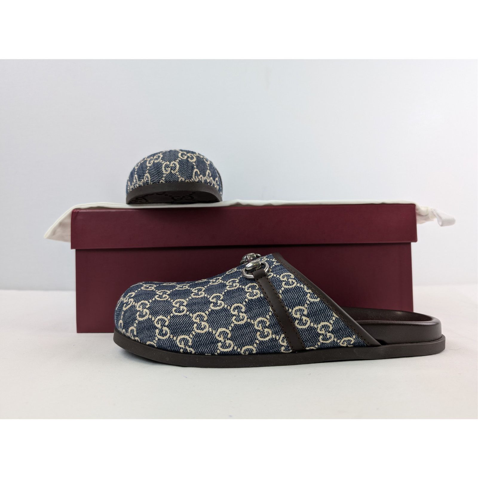Gucci o1rshd1 Horsebit Mule Slide Sandals in Beige Blue/ Navy Blue Size US 8.5 / EU 41-42 - 21 Thumbnail