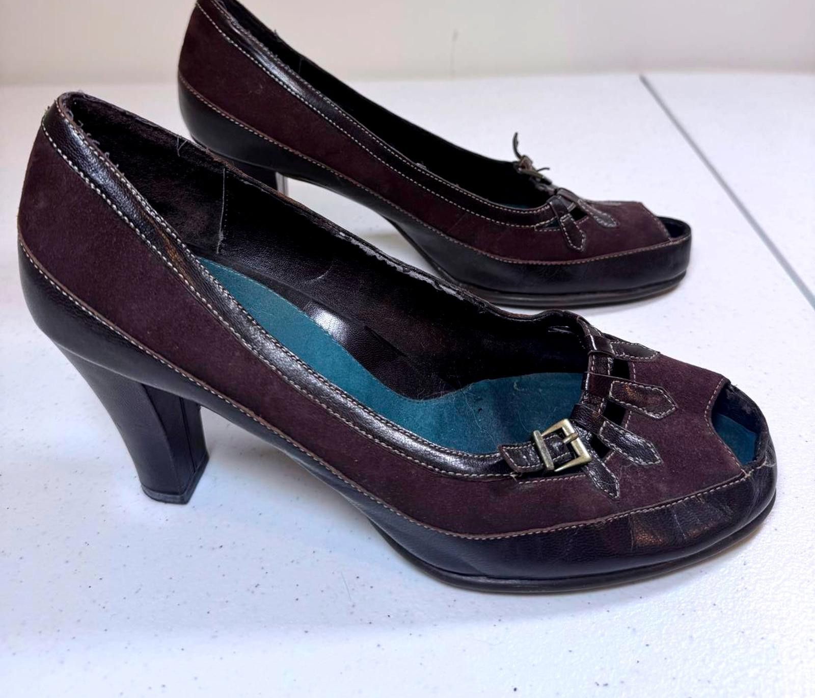 Designer Aerosoles Chic Brown Suede Peep-Toe Heels Size US 10 / IT 40 - 2 Thumbnail