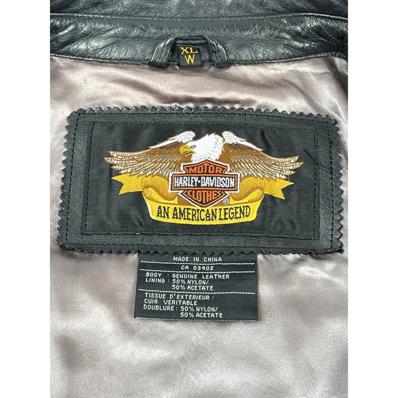 Harley Davidson VINTAGE Harley-Davidson Womens Jacket XL Leather 90s Classic Cruiser Embroidered Black Zip Pockets Inner Lining Polyester Wind-Resistant Size XL / US 12-14 / IT 48-50 - 4 Thumbnail