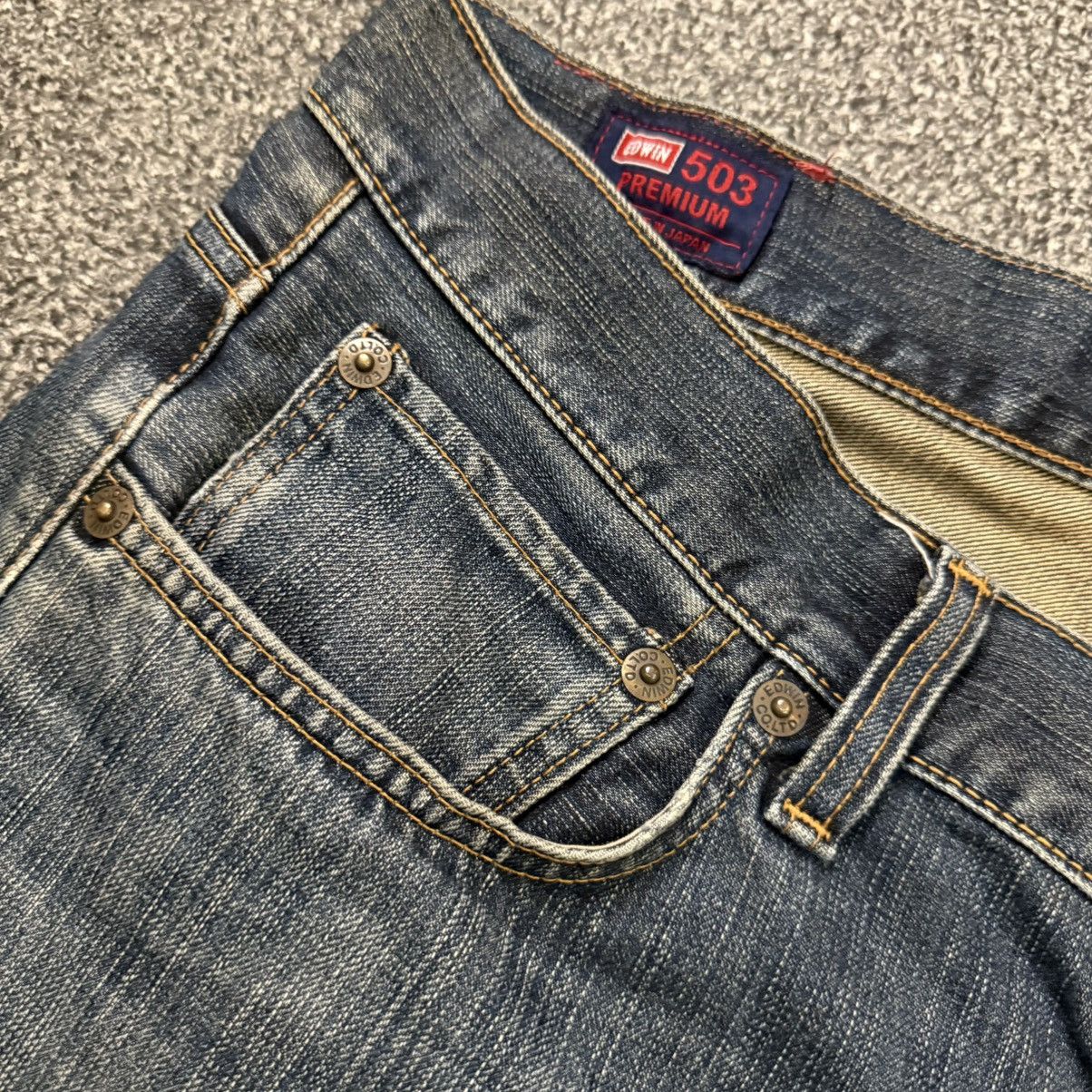 If Six Was Nine 90s Flared Japanese Wideleg Edwin 503 Mud Distressed Denim Size US 36 / EU 52 - 13 Thumbnail