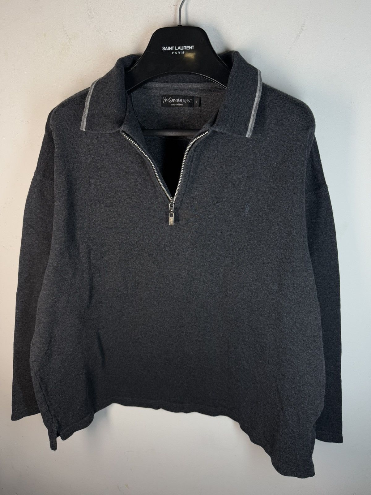 【YVES SAINT LAURENT】1990s Half Jip Knit Vintage × Yves Saint Laurent 90s Black YSL Sweatshirt 1/4 Zip YSL