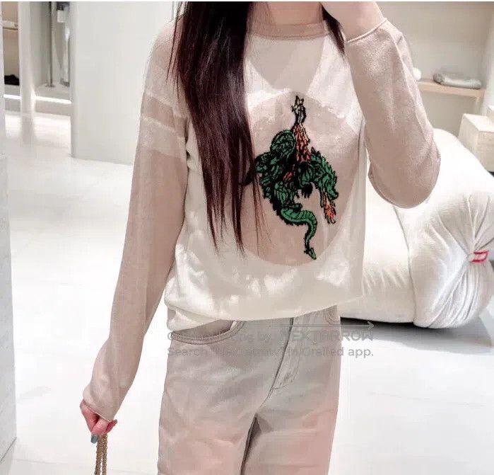 Dior Dior Colour-blocked dinosaur embroidery cashmere round-nec Size XS / US 0-2 / IT 36-38 - 9 Thumbnail