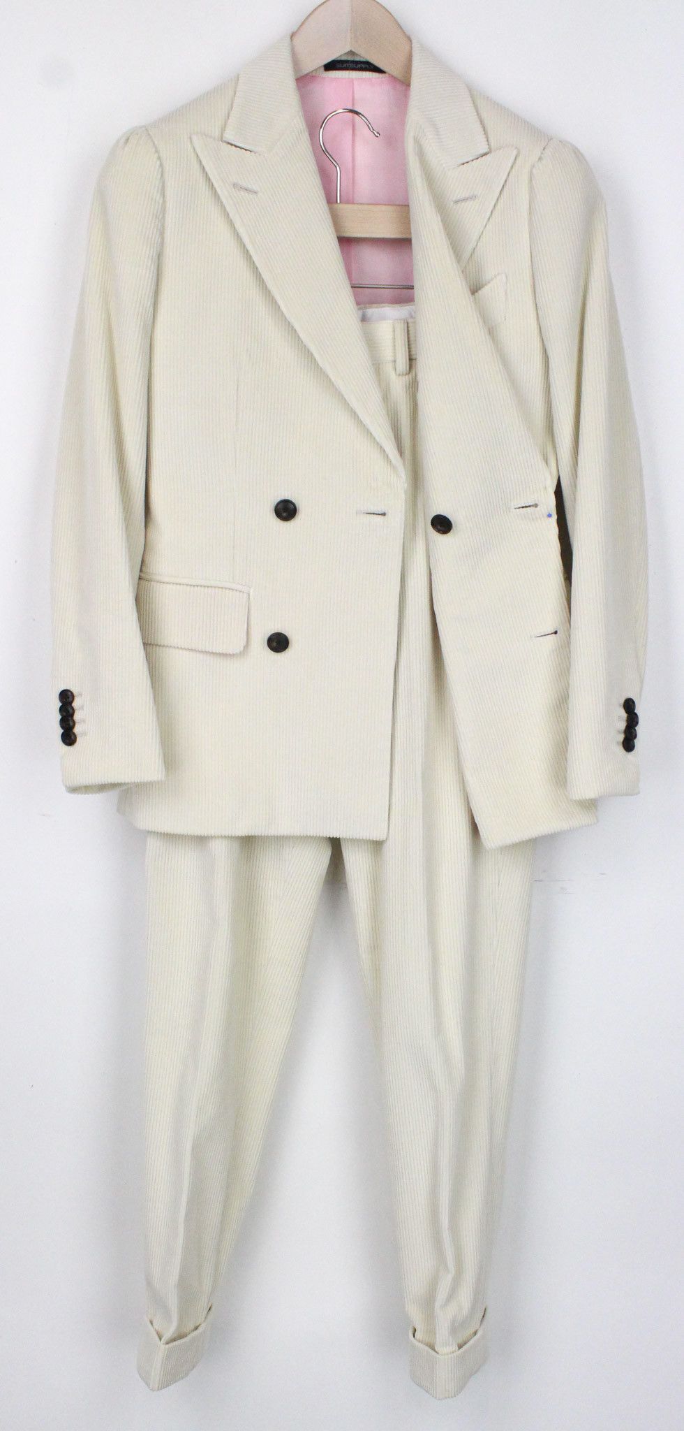 image of Suitsupply La Spalla Uk30R Beige Slim Cotton Velvet Cord Suit 72255, Men's (Size 34S)