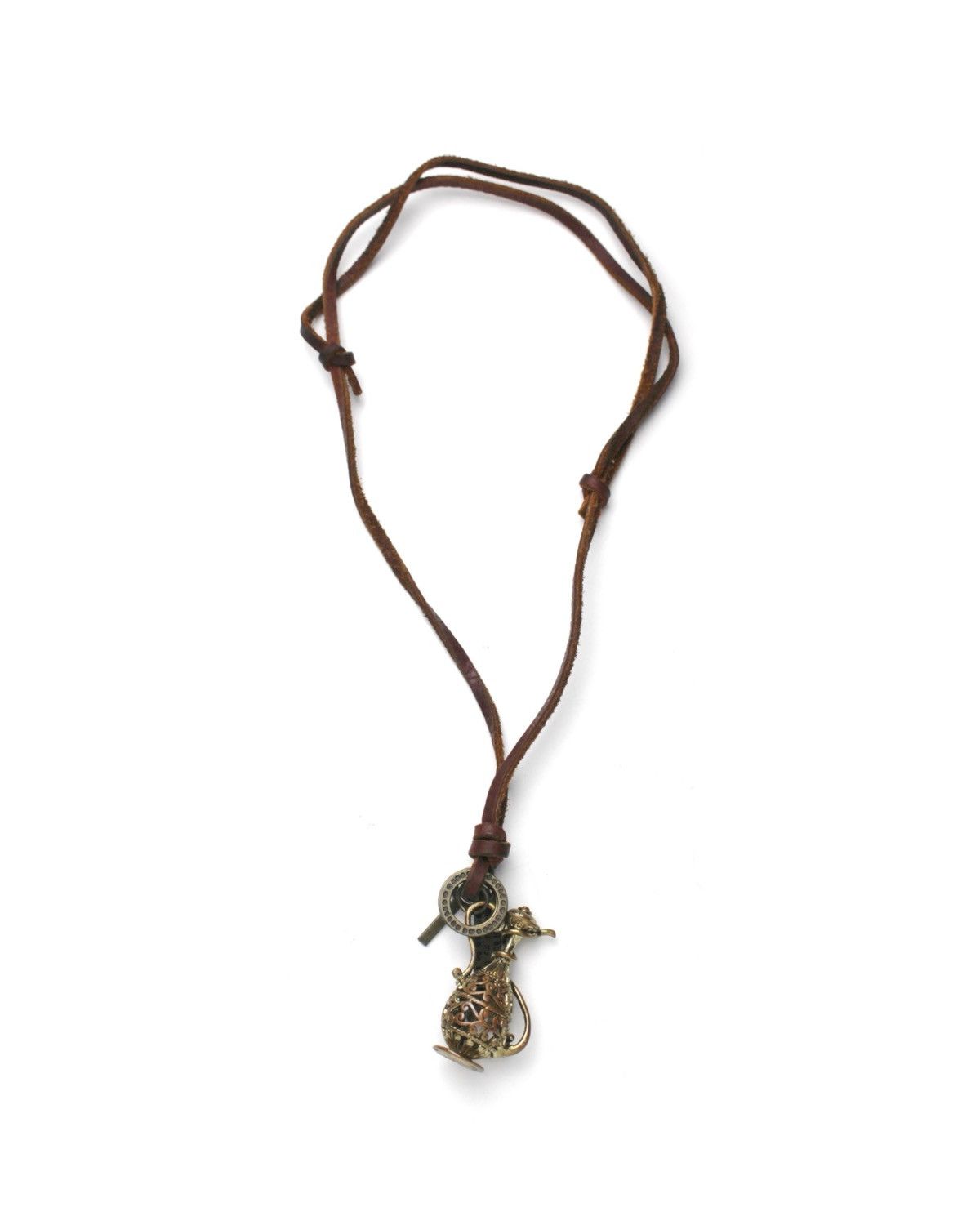 Vintage 2000S JAPANESE MADE LEATHER NECKLACE FILIGREE JUG CROSS TAG Size ONE SIZE - 2 Thumbnail