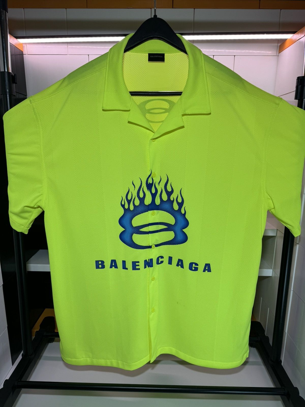Balenciaga Balenciaga Fluo Yellow Striped Mesh Shirt Size L Size US L / EU 52-54 / 3 - 4 Thumbnail