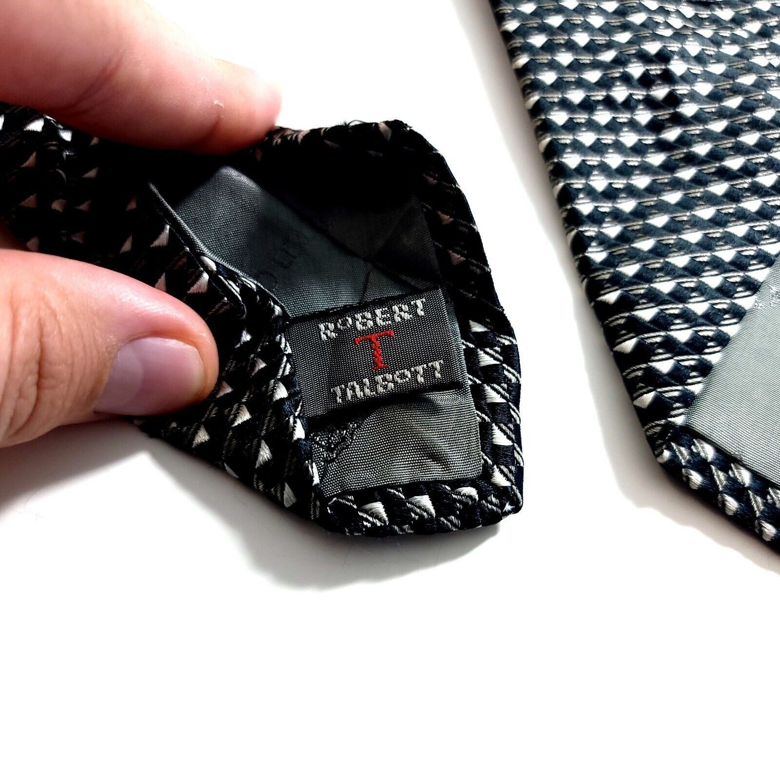 Robert Talbott Robert Talbott Black Gray Geometric Woven Wide Silk Tie Size ONE SIZE - 5 Thumbnail