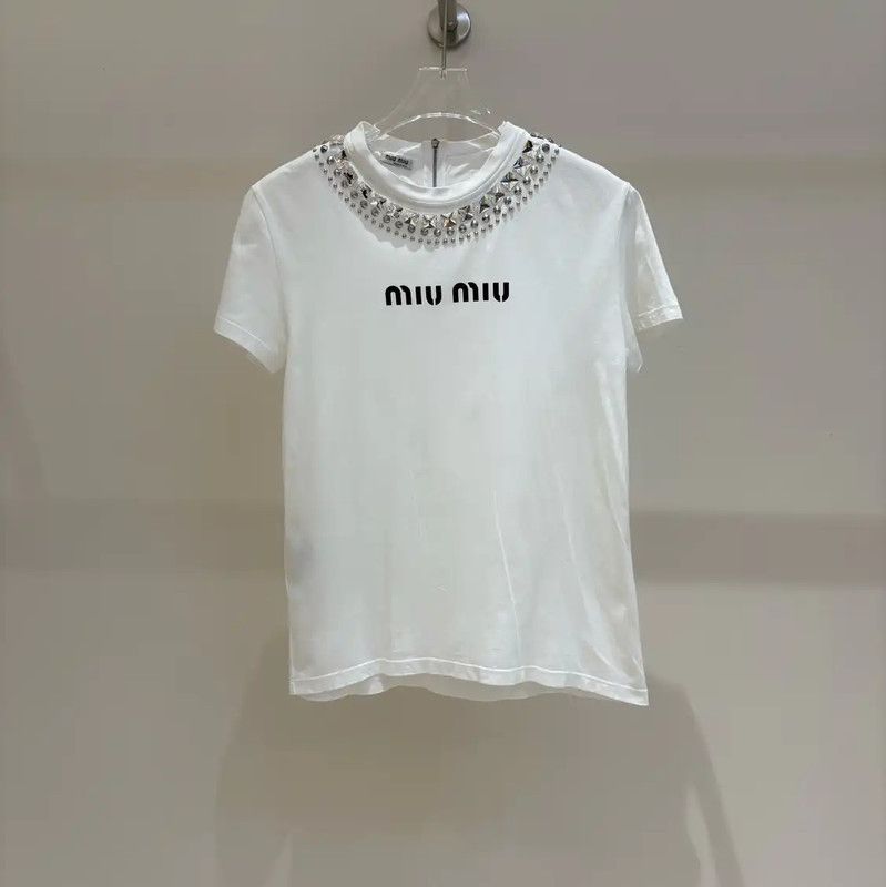 Miu Miu Miu Miu Summer White Cotton Short Sleeve Tee 0089 Size M / US 6-8 / IT 42-44 - 1 Thumbnail