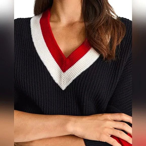 Reiss Cora Colorblock Cricket Wool Blend V-Neck Sweater Size S / US 4 / IT 40 - 3 Thumbnail