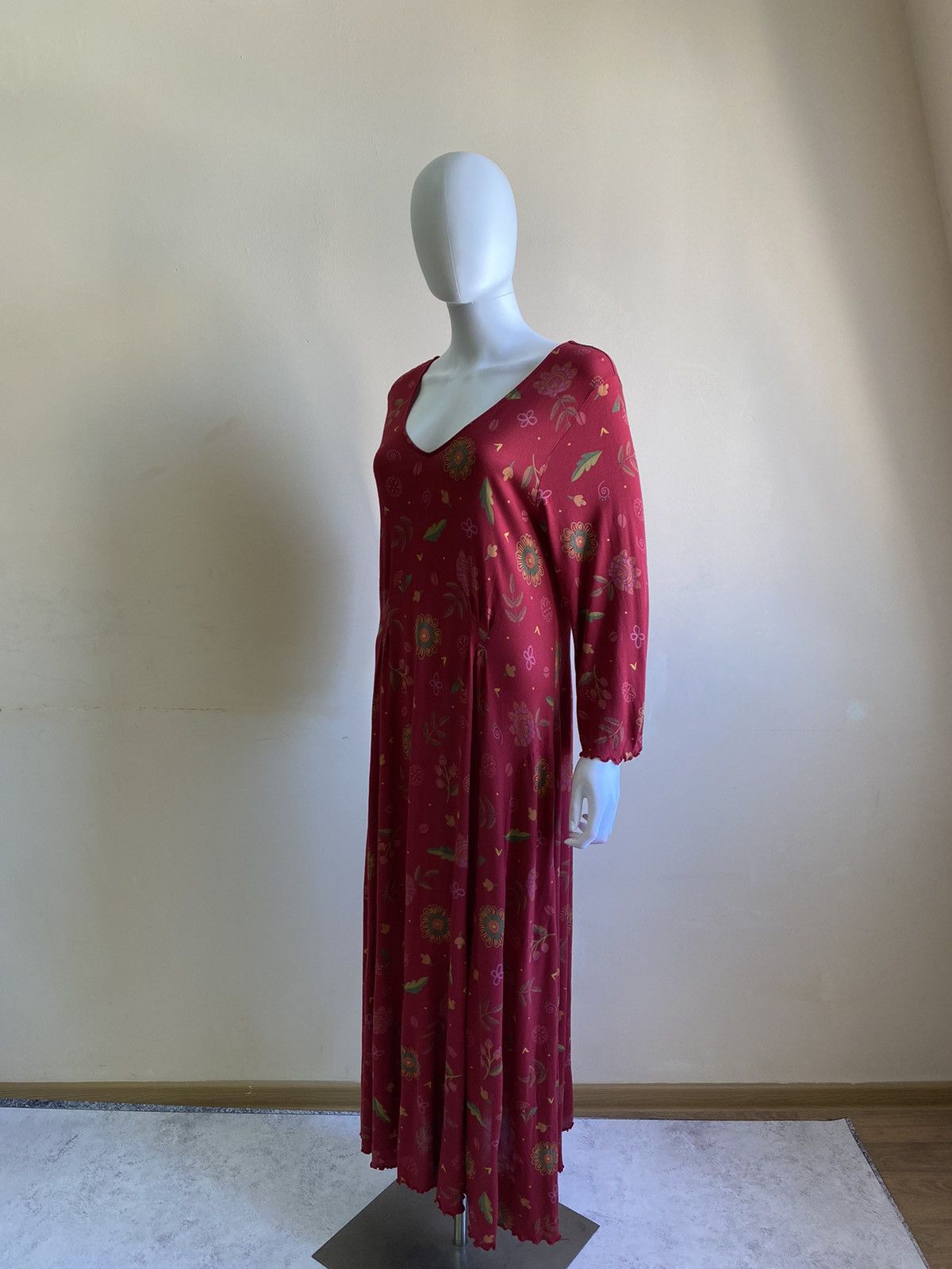 Gudrun Sjoden Gudrun Sjoden Red Floral Long Sleeve Maxi Dress Size L Size L / US 10 / IT 46 - 7 Thumbnail