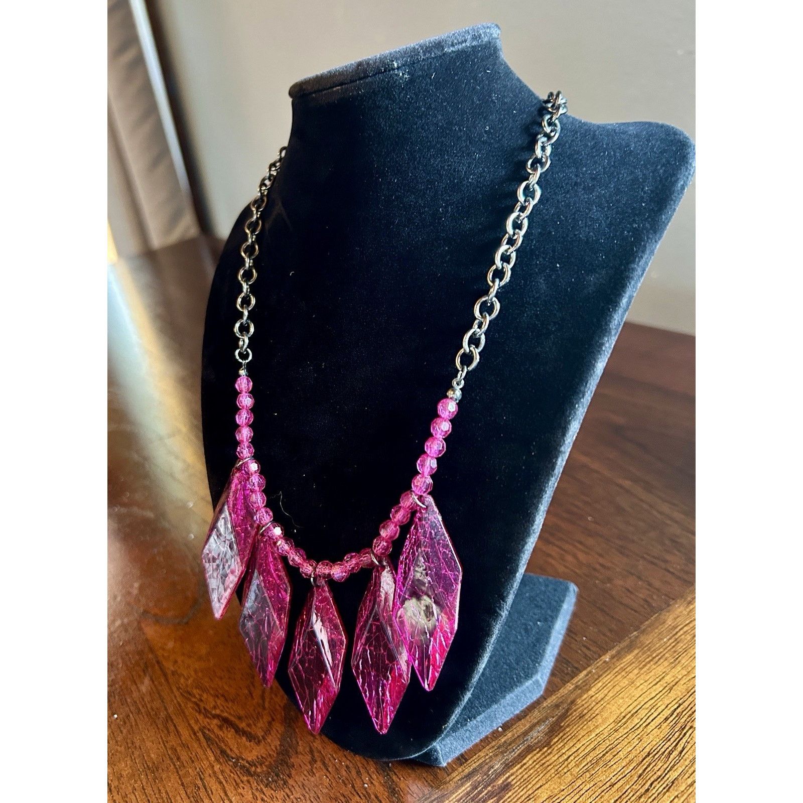 Other Vtg Purple Resin Crystal Silver Tone Necklace Adjust Clasp Size ONE SIZE - 3 Thumbnail