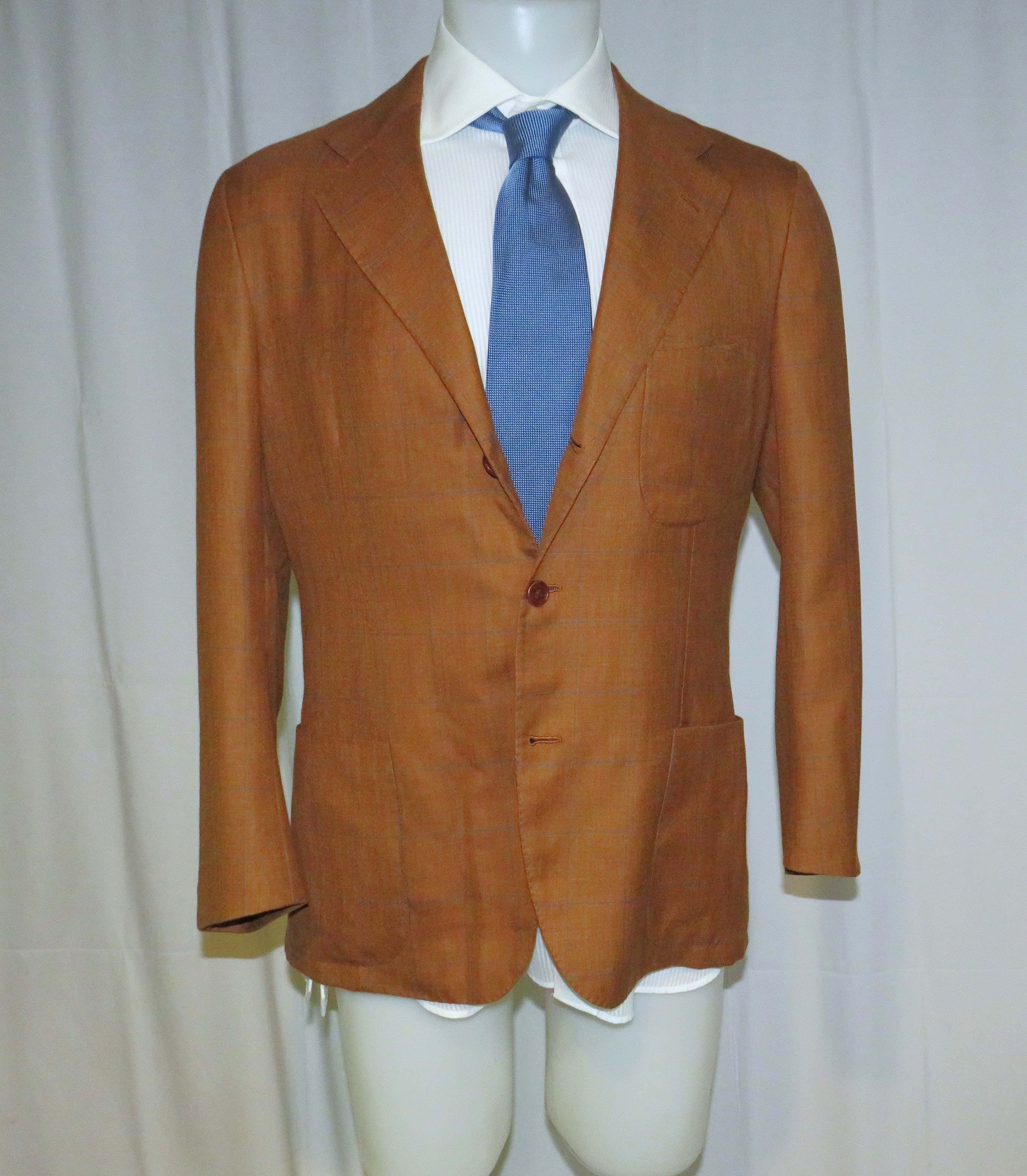 Kiton Handmade Brown Windowpane 100% Cashmere 3/2 Sport Coat 39R Size 38R - 6 Thumbnail