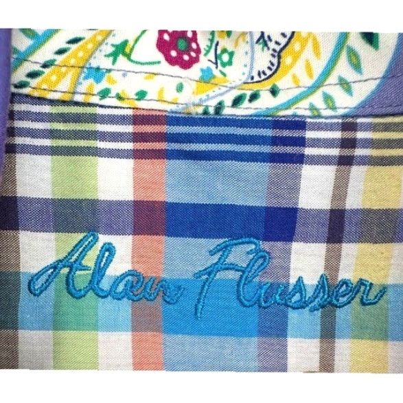 Vintage Alan Flusser Shirt Mens Large Multi Madras Plaid Paisley Button Down Long Sleeve Size US L / EU 52-54 / 3 - 4 Thumbnail