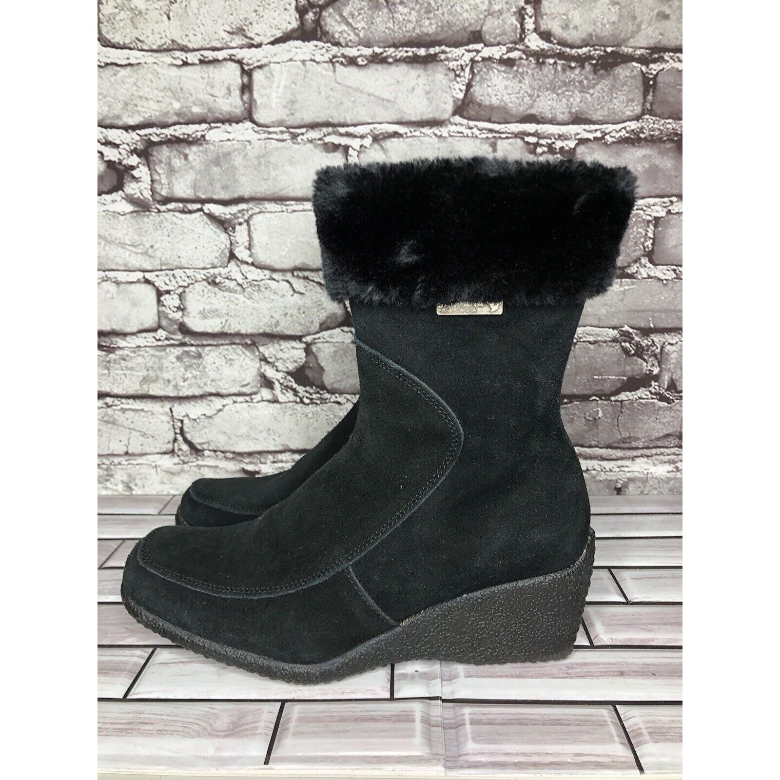Other Aquatherm by Santana Canada Tati Black Suede Fur Winter Wedg Size US 8 / IT 38 - 20 Thumbnail