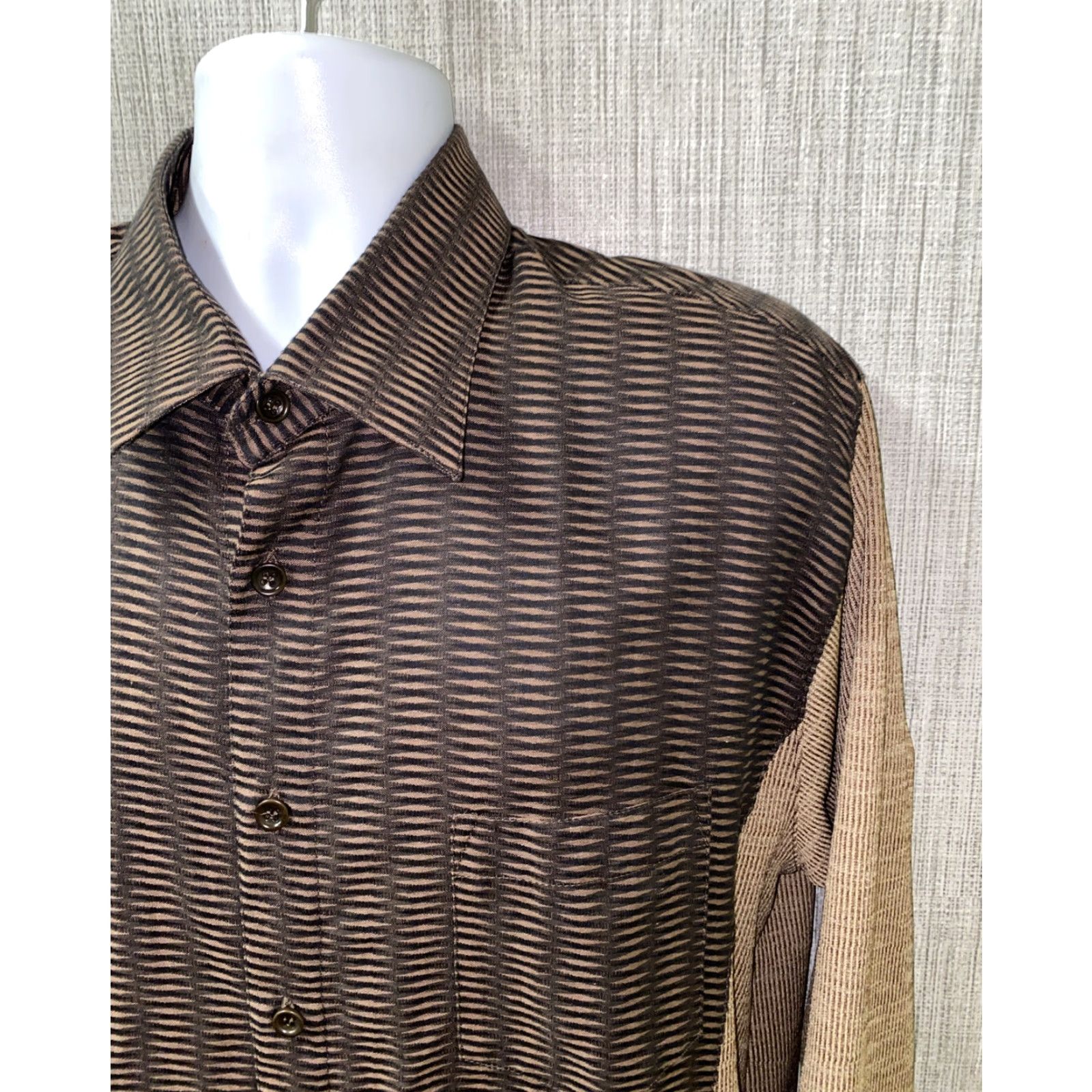 Vintage Messon Shirt Men Button-Front Long Sleeve 2XL Brown/Black Geometric Italy Cotton Blend Regular Mens Size US XXL / EU 58 / 5 - 2 Thumbnail