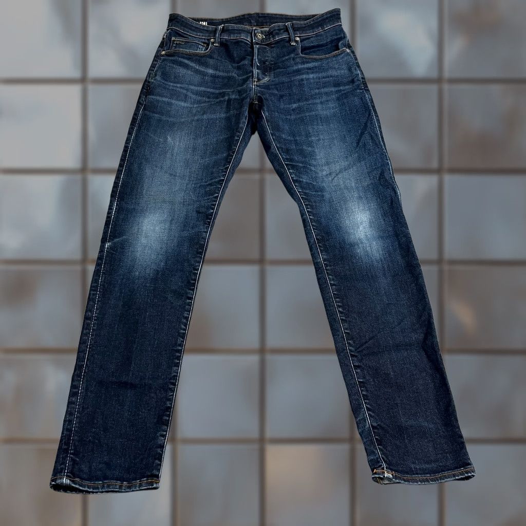 G-Star G-Star Jeans Slim Fit Regular 33 Dark Wash Blue Denim 5-Pocket Tapered Mens Slim 3301 Model 3301 Stretch Cotton Elastan Size US 33 - 1 Thumbnail