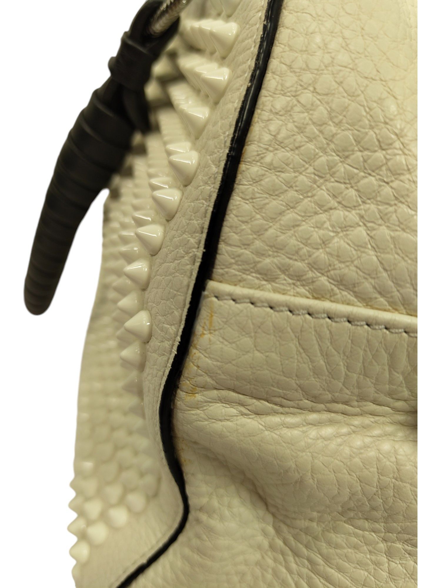 Christian Louboutin Cream White Panettone Spiked Bowler Bag With Black Handle Size ONE SIZE - 5 Thumbnail