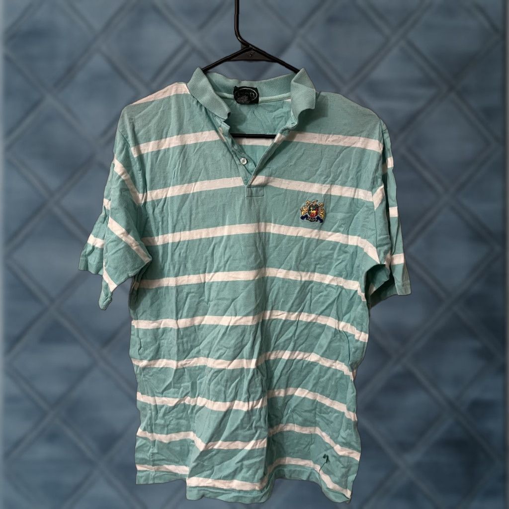 Izod VINTAGE IZOD Polo Shirt Mens L Blue Striped Cotton Golf Shirt Adult Large Men Size US L / EU 52-54 / 3 - 1 Thumbnail