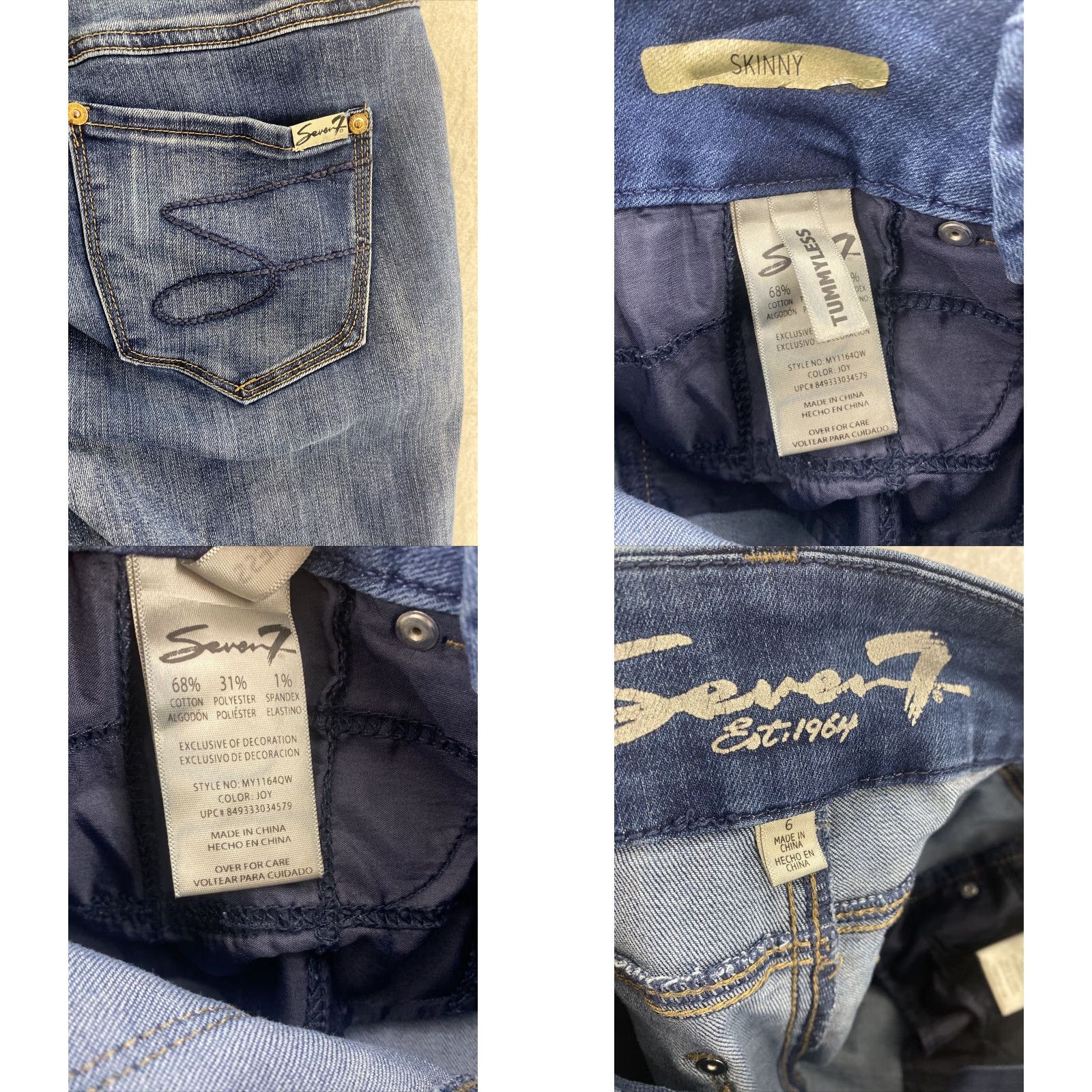 Vintage Seven7 Jeans Women 6 Tummy Less Mid Rise Blue Denim Skinny Regular Jeans Size 28" / US 6 / IT 42 - 8 Thumbnail