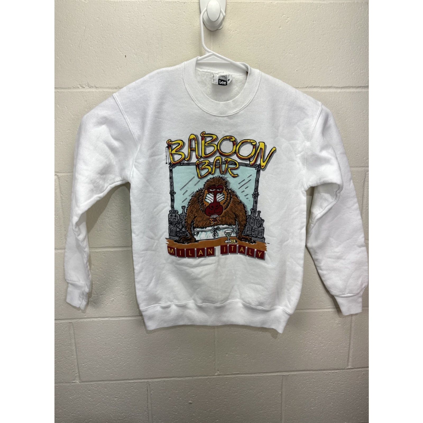 Lee VINTAGE Lee Heavyweight Sweatshirt Unisex Adults Medium White 90s Graphic Baboon Bar Italy Pullover Size US M / EU 48-50 / 2 - 2 Thumbnail