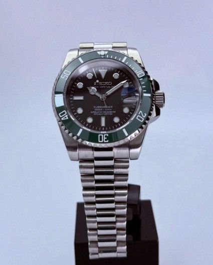 Japanese Brand Seiko Mod Submariner Date Starbucks Green Black Steel Watch Size ONE SIZE - 1 Thumbnail