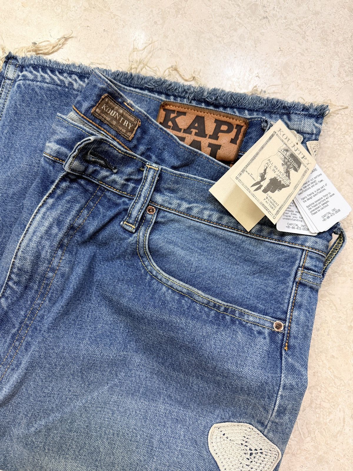 Kapital Kapital 14 oz. Denim 5P Bone Embroidery Denim Short Pants Size US 38 / EU 54 - 4 Thumbnail