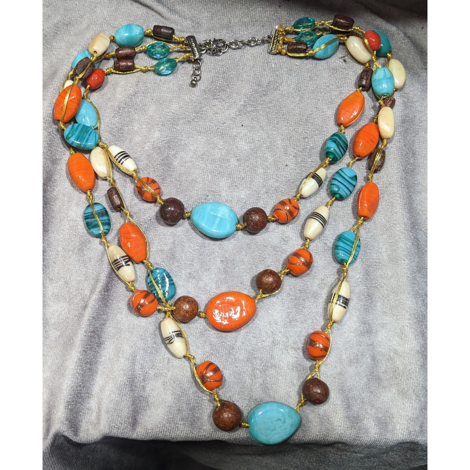 Other Bohemian Multilayer Blue And Orange Glass And Wood Beaded Ne Size ONE SIZE - 9 Thumbnail