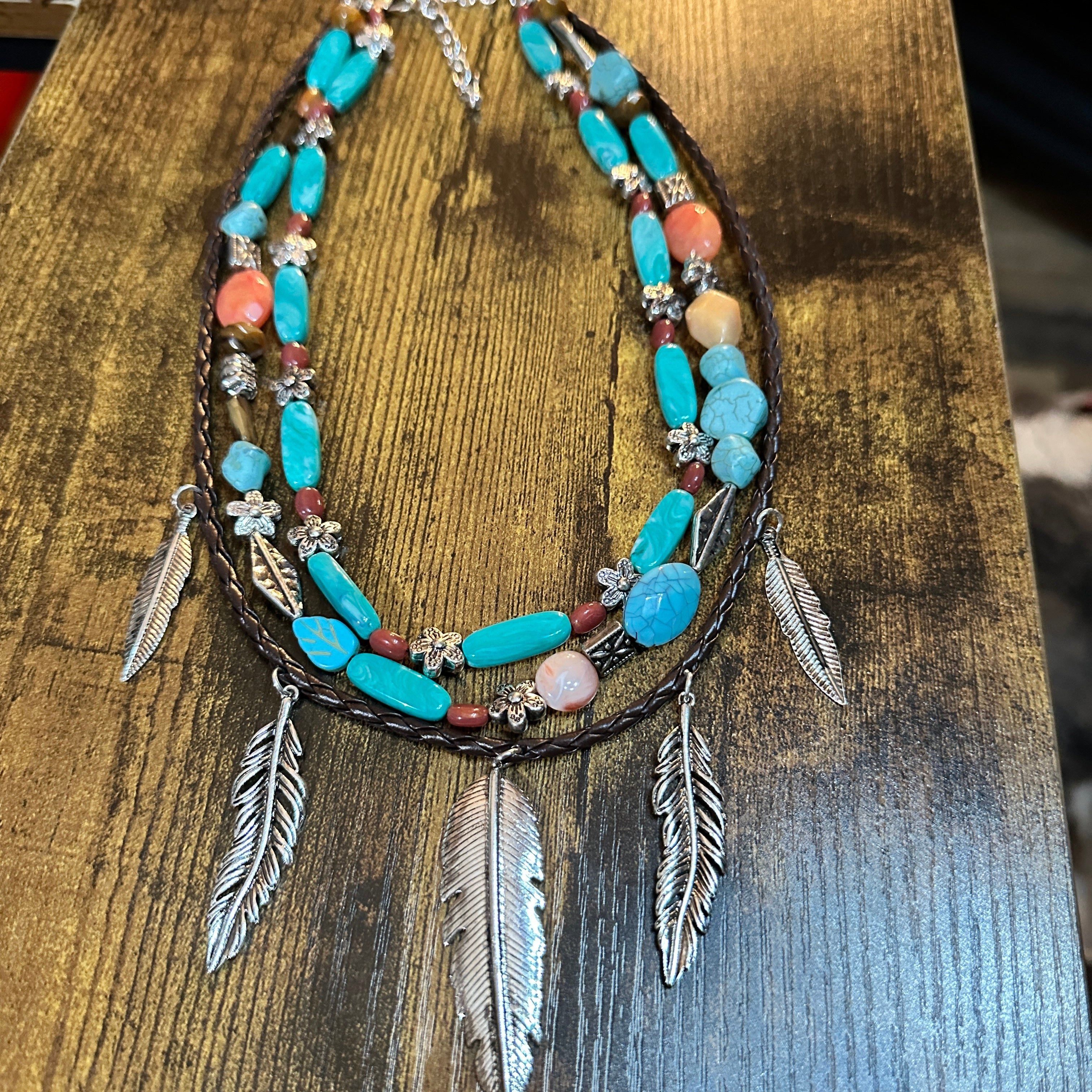 Other Turquoise Feather Southwestern Boho Multi Necklace and Earri Size ONE SIZE - 3 Thumbnail