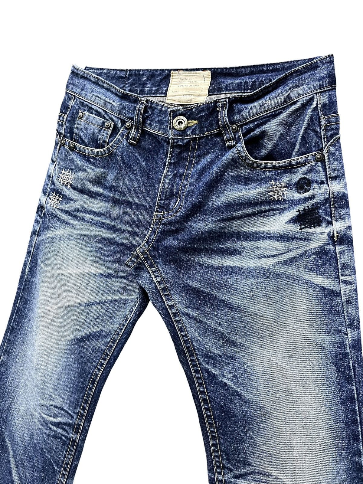 Lolita Jeans 💀Ultra Rare Lolita Skull Grunge Washed Whisker Denim 31 Size US 31 - 6 Thumbnail
