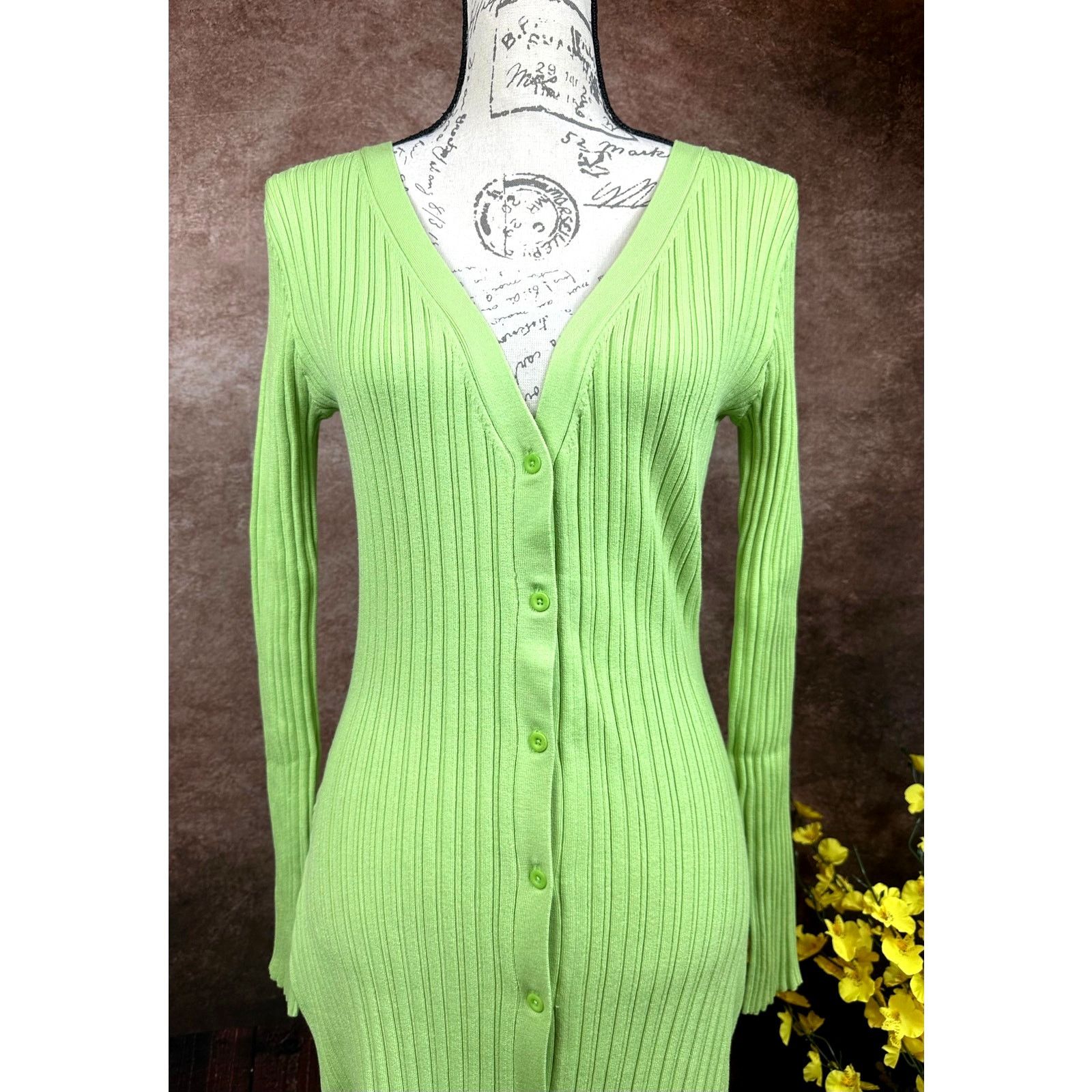 Other LITA By Ciara Rib Cardigan Button Front Midi Dress - Lime -S Size S / US 4 / IT 40 - 7 Thumbnail