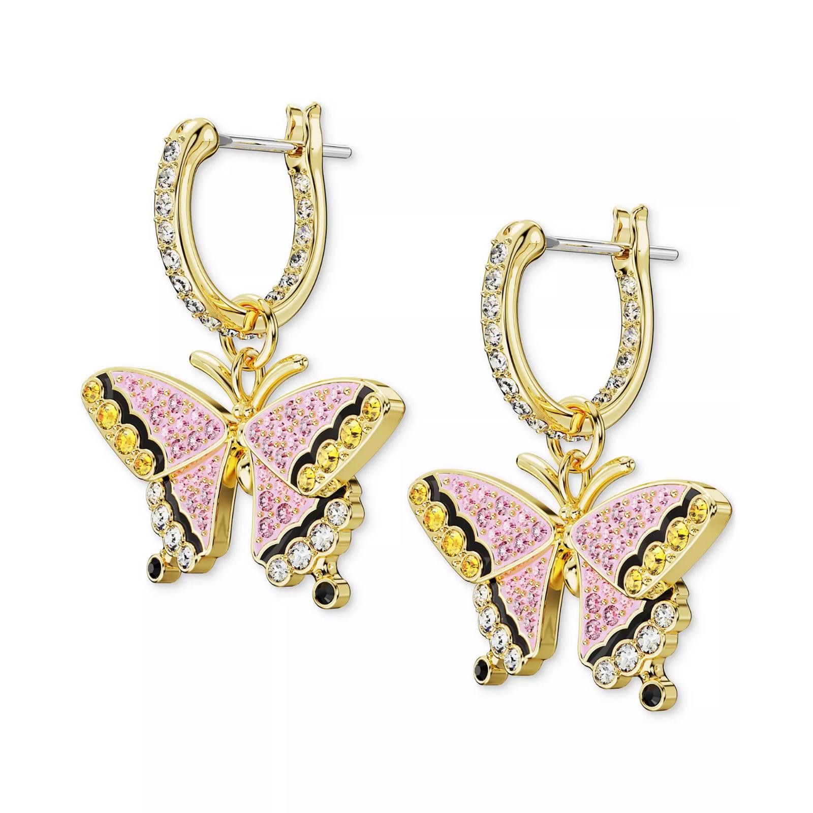 Swarovski Swarovski Gold-Tone Pavé Butterfly Charm Hoop Earrings Size ONE SIZE - 1 Thumbnail