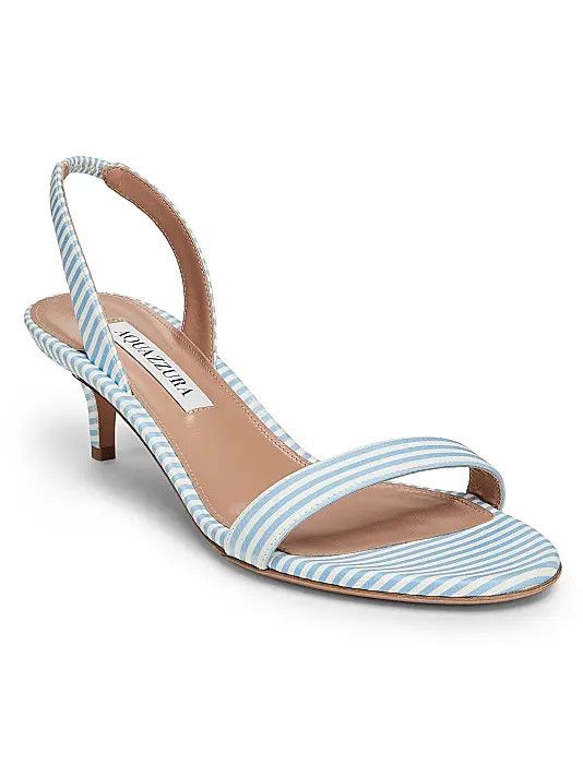 Aquazzura os11x1225 So Nude 50MM Striped Leather Slingback Sandals Size US 7 / IT 37 - 2 Thumbnail