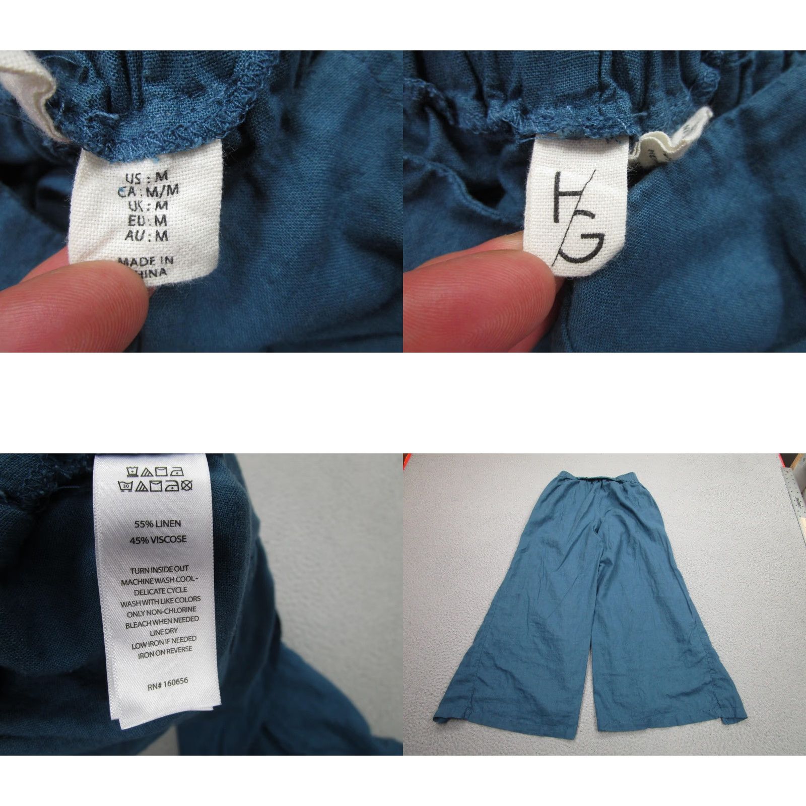 Vintage HG Pants Womens Medium Blue Linen Viscose Wide Leg Split Front Pull On beach Size 32" / US 10 / IT 46 - 9 Thumbnail
