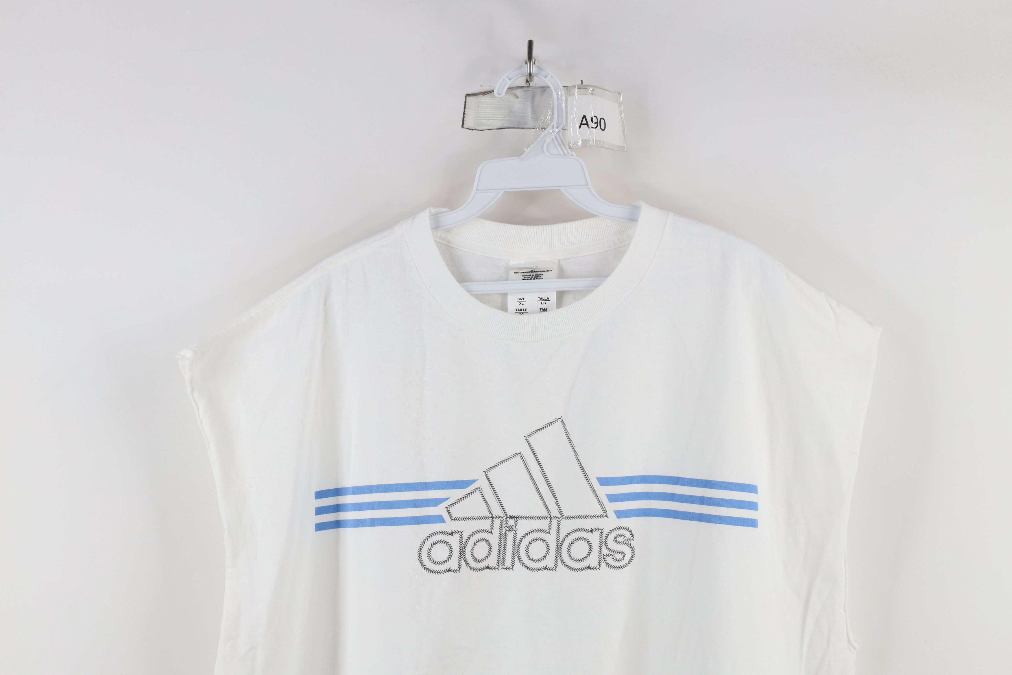 Adidas × Vintage Vintage 90s Adidas Spell Out Cut Off Muscle T-Shirt White Size US XL / EU 56 / 4 - 2 Thumbnail