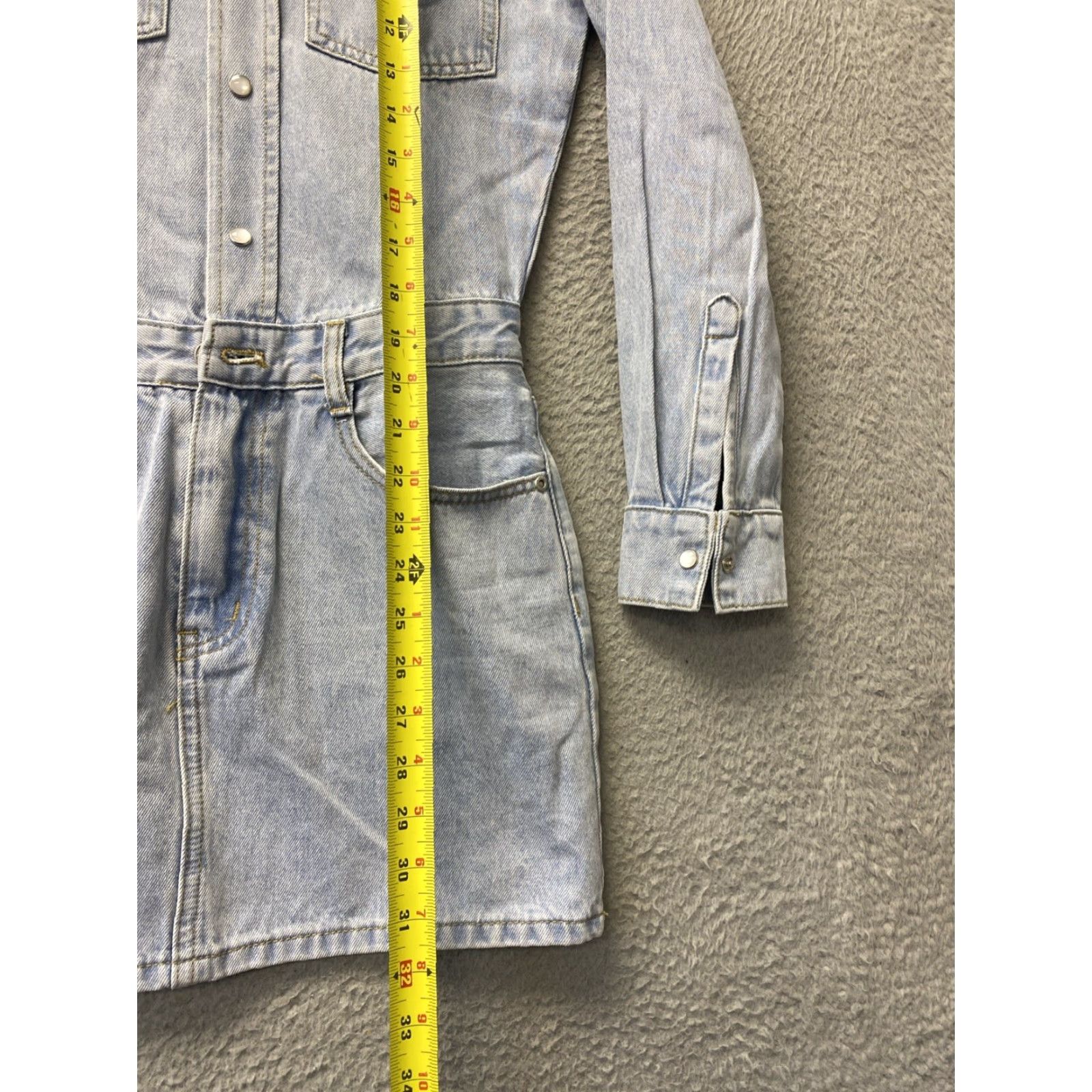Vintage VINTAGE Grey Lab Mini Dress XS Blue Cotton Knit Long Sleeve Tie-Waist Snap Button Classic Womens Size XS / US 0-2 / IT 36-38 - 6 Thumbnail