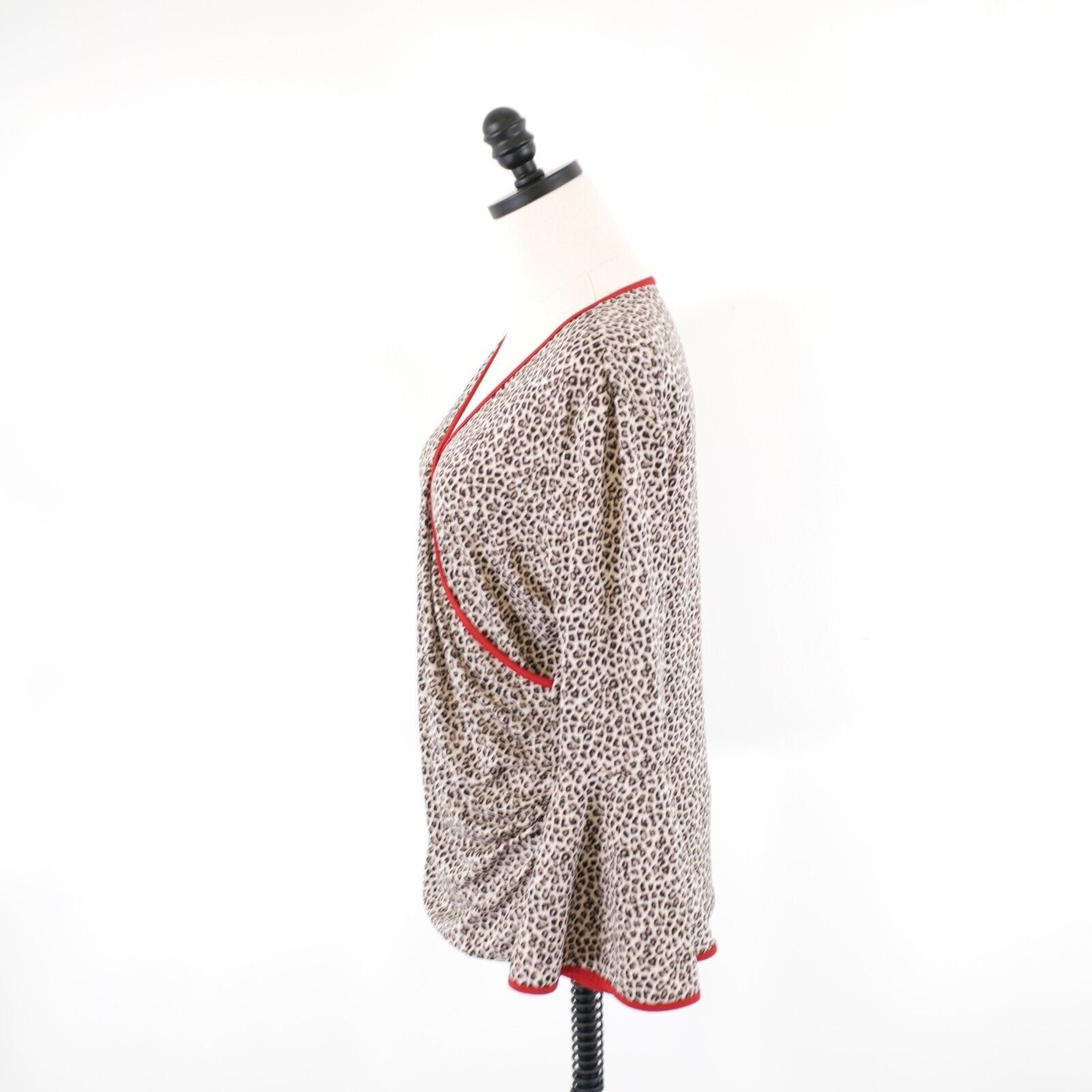 Designer Coco Bianco Kimono Flutter Sleeve Cheetah Print Brown Blouse Size L / US 10 / IT 46 - 5 Thumbnail