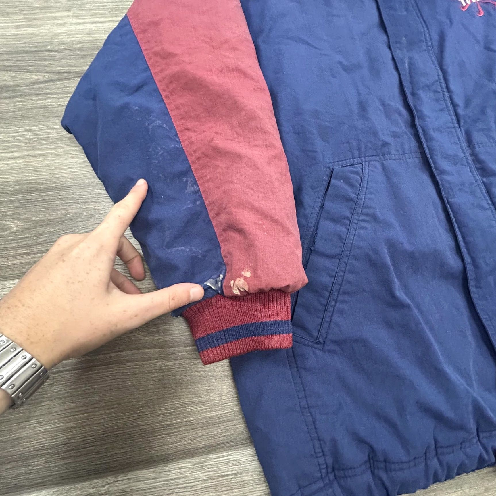 Nike VINTAGE Nike Jacket Mens S Hooded Quilted Parka Zip Swoosh 80s USA Navy Blue Burgundy Lining Pockets Cold-Weather Casual Size US S / EU 44-46 / 1 - 4 Thumbnail