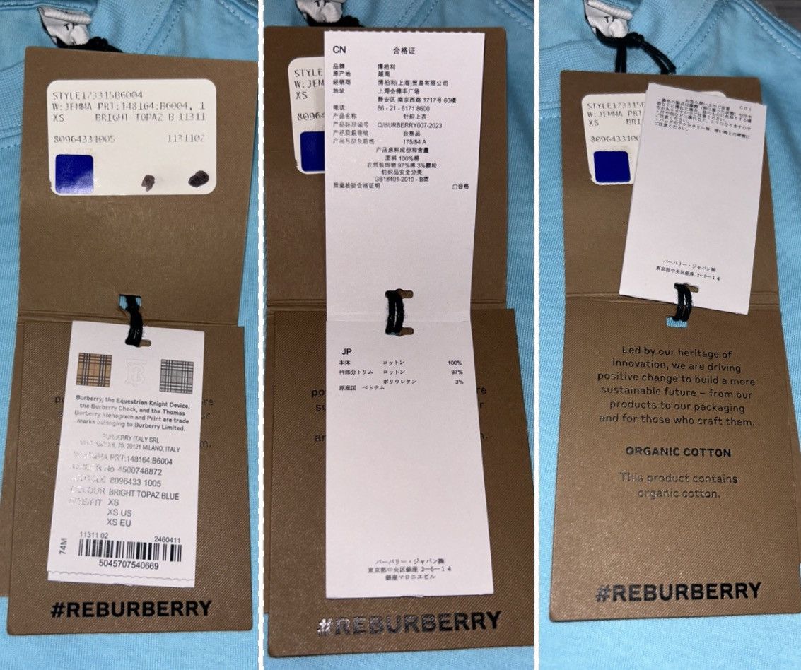 Burberry Burberry Jemma Topaz Blue Cotton T-Shirt Womens XS Brand NWT Size XS / US 0-2 / IT 36-38 - 11 Thumbnail