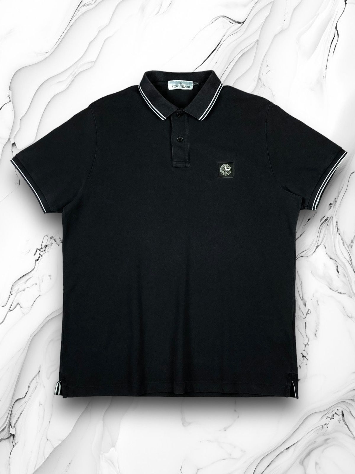 Pre-owned Stone Island Patch Program Logo Polo In Black