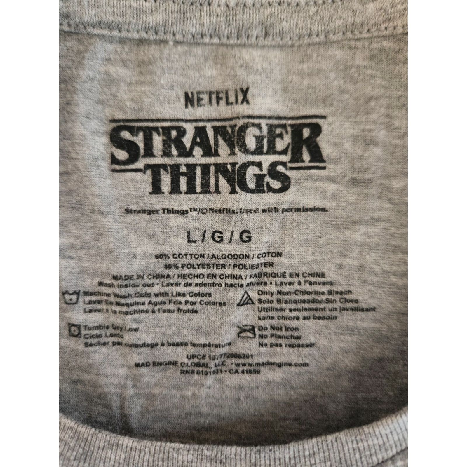 Vintage Netflix Stranger Things Men's T-Shirt Slim Casual Gray Christmas Graphic Crew Neck L Size US L / EU 52-54 / 3 - 2 Thumbnail